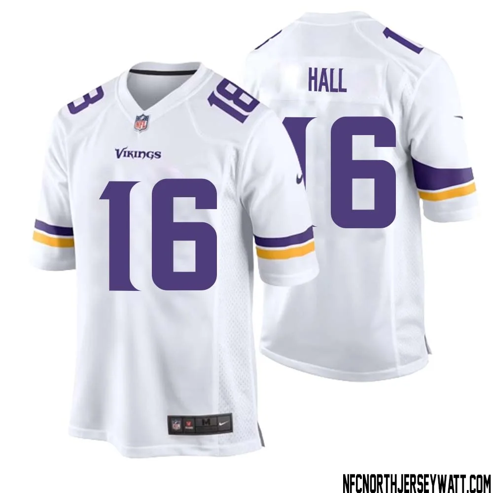 Jaren Hall No 16 Men White Minnesota Vikings Game Player Away Jersey 1
