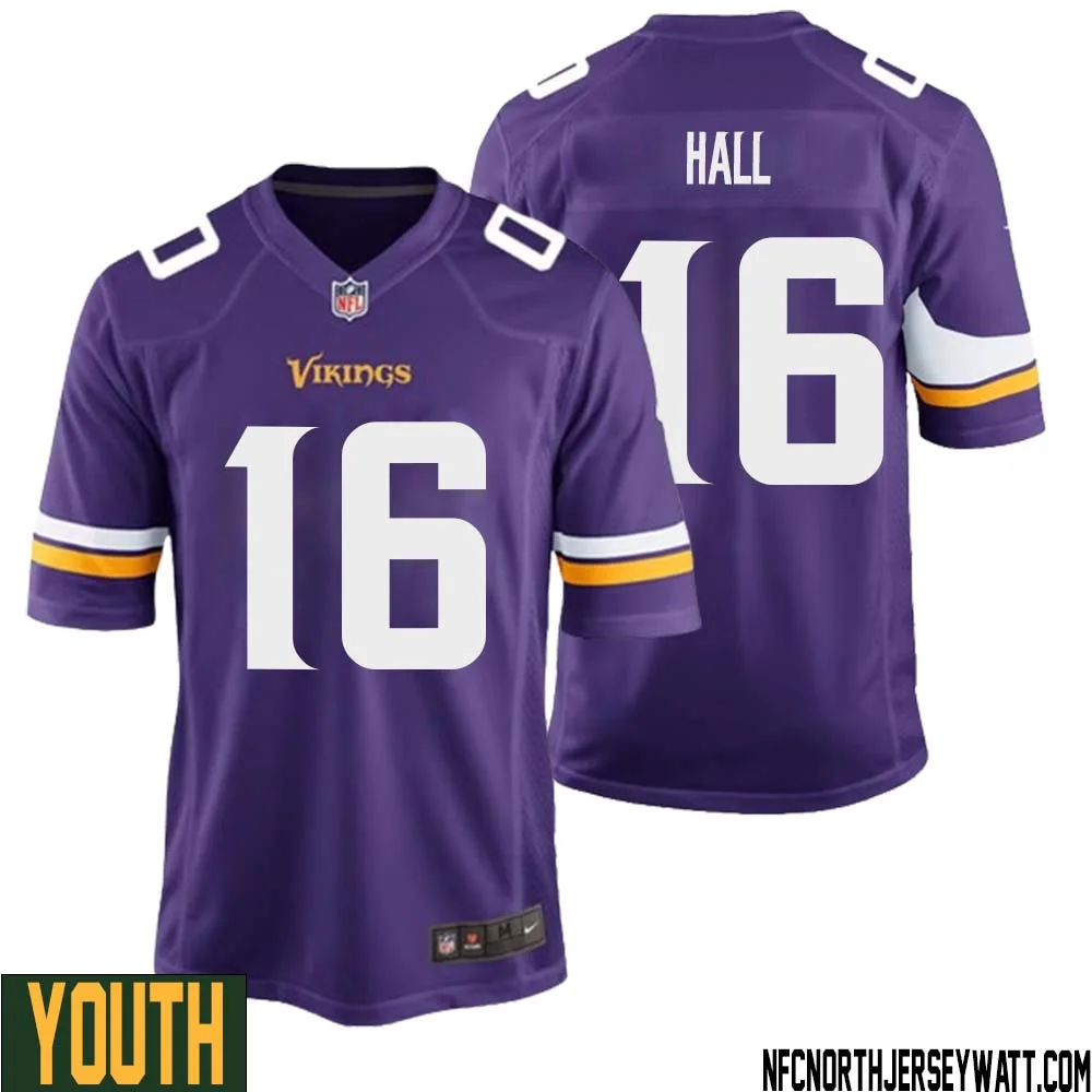 Jaren Hall No 16 Minnesota Vikings Game Jersey Court Purple for Youth 1