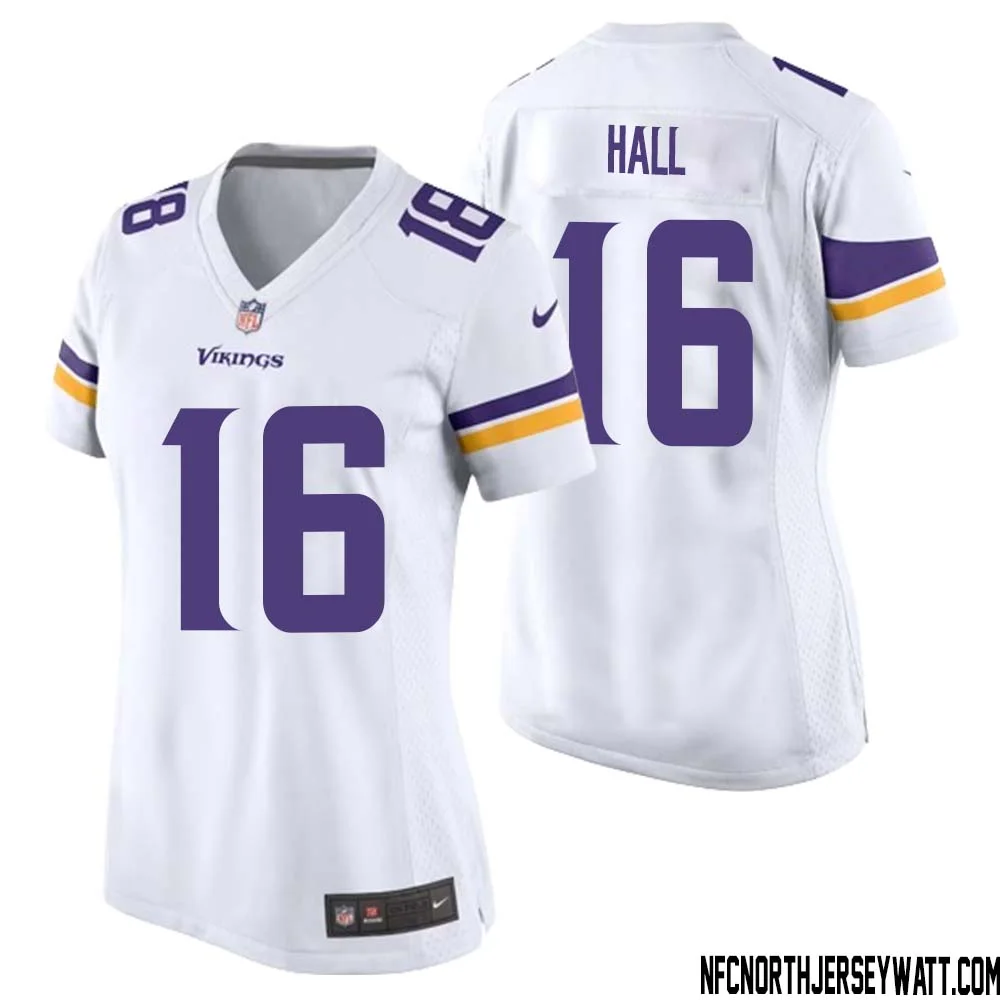 Jaren Hall No 16 Women White Minnesota Vikings Game Player Away Jersey 1