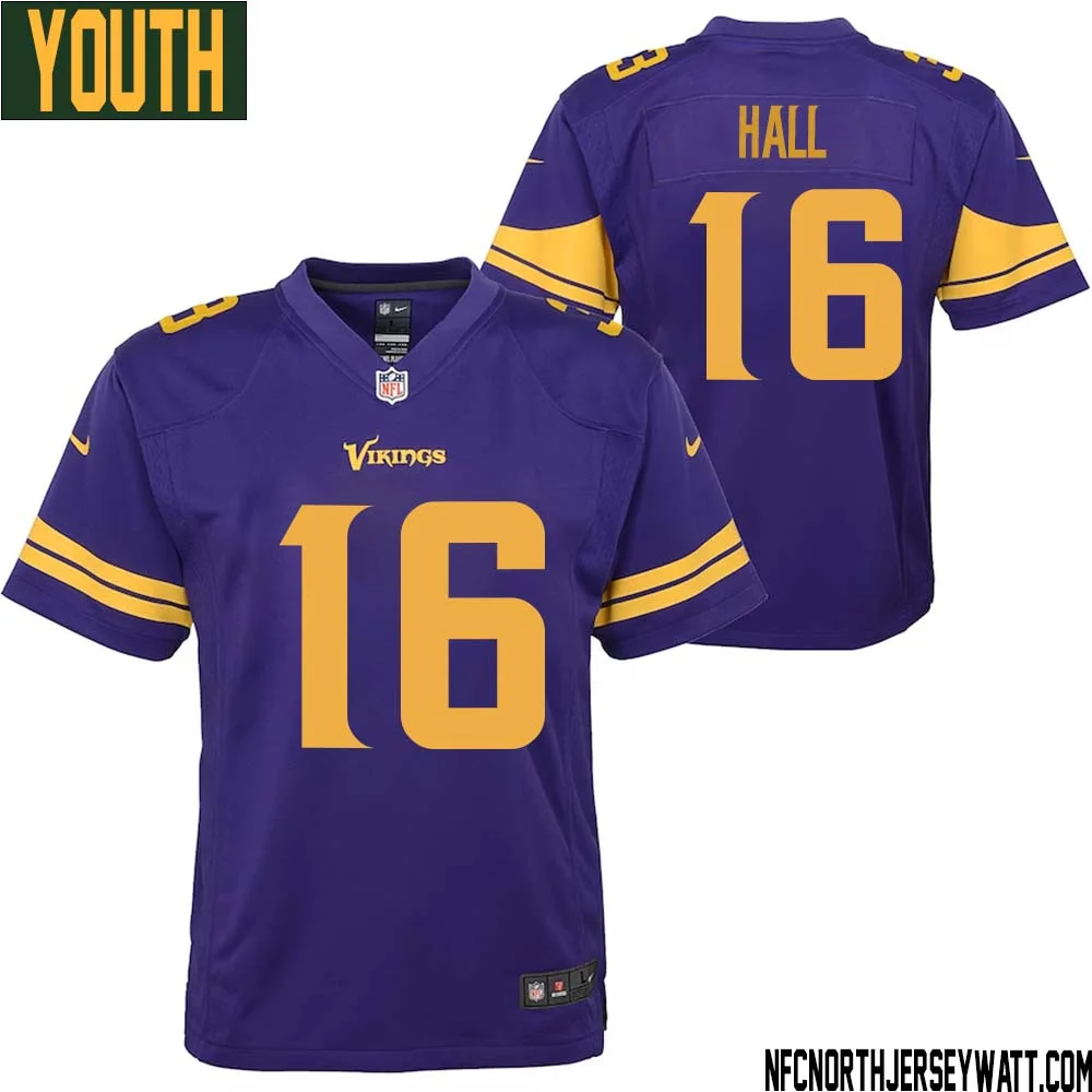 Jaren Hall No 16 Youth Purple Minnesota Vikings Color Rush Vapor Untouchable Limited Jersey
