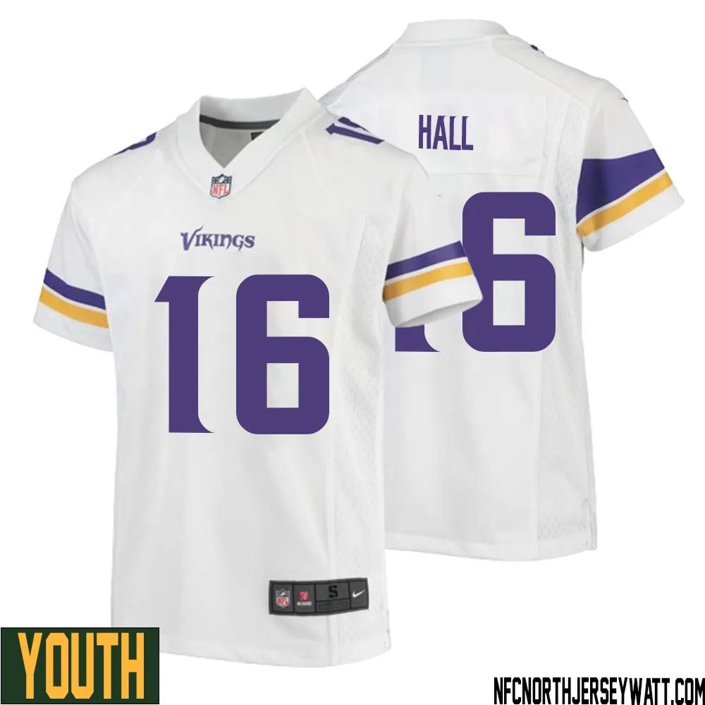 Jaren Hall No 16 Youth White Minnesota Vikings Game Player Away Jersey