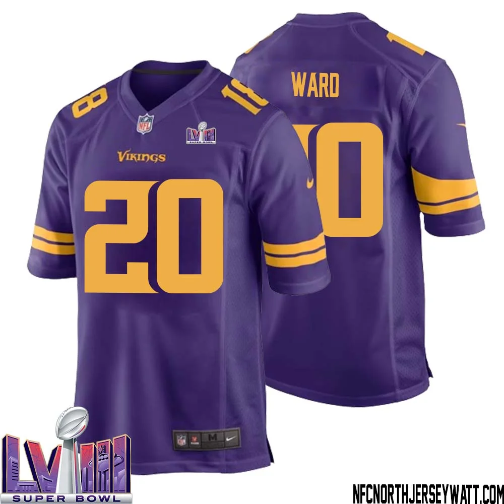 Jay Ward No 20 Minnesota Vikings Super Bowl LVIII Alternate Game Jersey Purple for Men