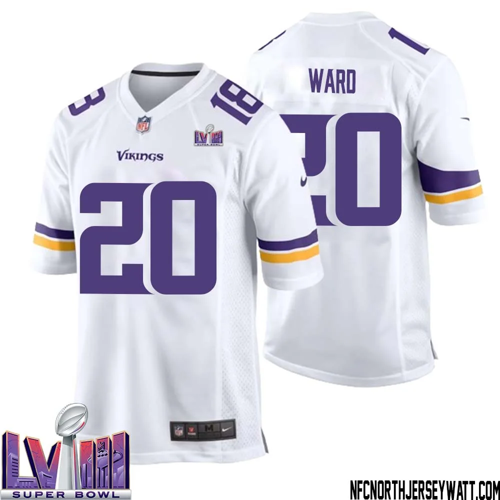 Jay Ward No 20 Minnesota Vikings Super Bowl LVIII Away Game Jersey White for Men 1