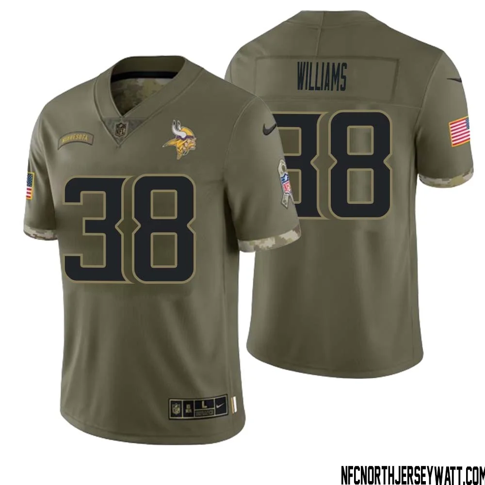 Jaylin Williams No 38 Men Olive Minnesota Vikings 2022 Salute To Service Retired Player Limited Jersey 1