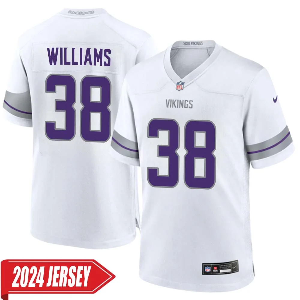 Jaylin Williams No 38 Men s Minnesota Vikings White Alternate Custom Game 2024 Jersey