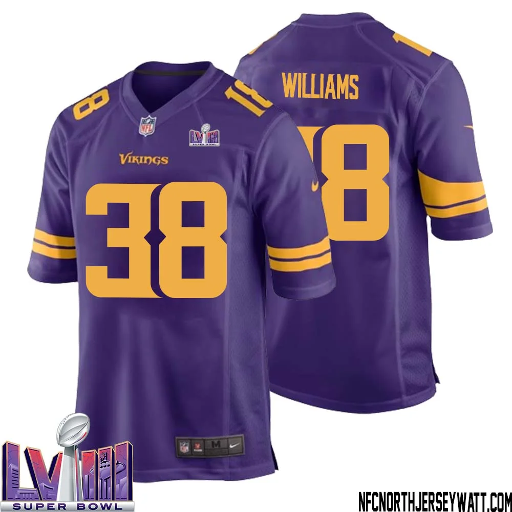 Jaylin Williams No 38 Minnesota Vikings Super Bowl LVIII Alternate Game Jersey Purple for Men
