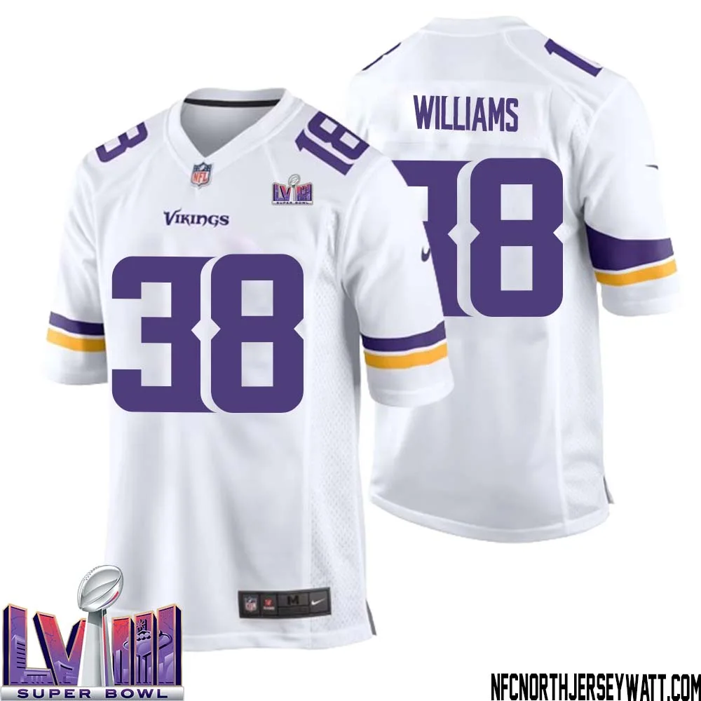 Jaylin Williams No 38 Minnesota Vikings Super Bowl LVIII Away Game Jersey White for Men