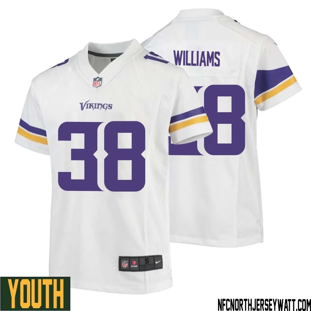 Jaylin Williams No 38 Youth White Minnesota Vikings Game Player Away Jersey 1