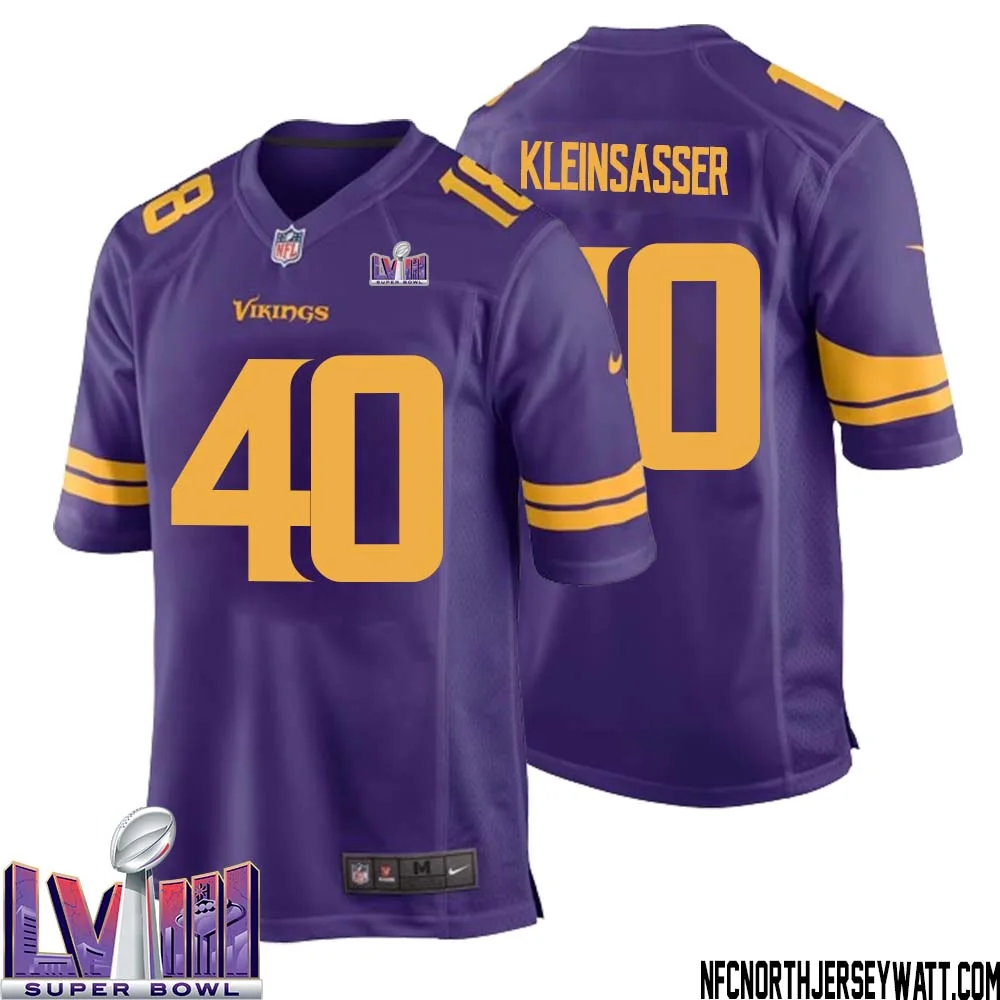 Jim Kleinsasser No 40 Minnesota Vikings Super Bowl LVIII Alternate Game Jersey Purple for Men 1