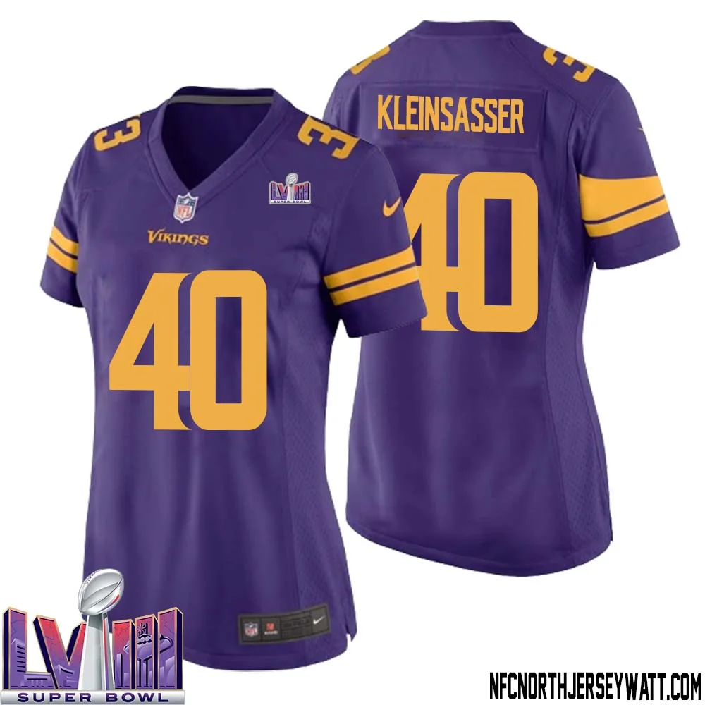 Jim Kleinsasser No 40 Minnesota Vikings Super Bowl LVIII Alternate Game Jersey Purple for Women