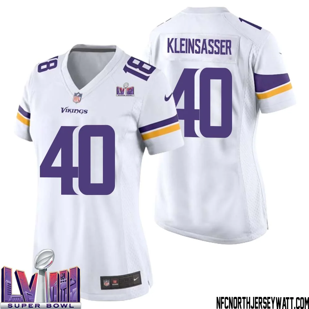 Jim Kleinsasser No 40 Minnesota Vikings Super Bowl LVIII Away Game Jersey White for Women