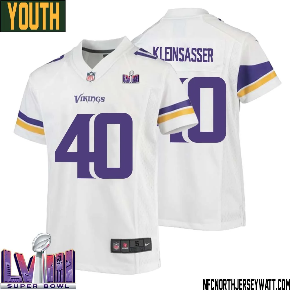 Jim Kleinsasser No 40 Minnesota Vikings Super Bowl LVIII Away Game Jersey White for Youth 1