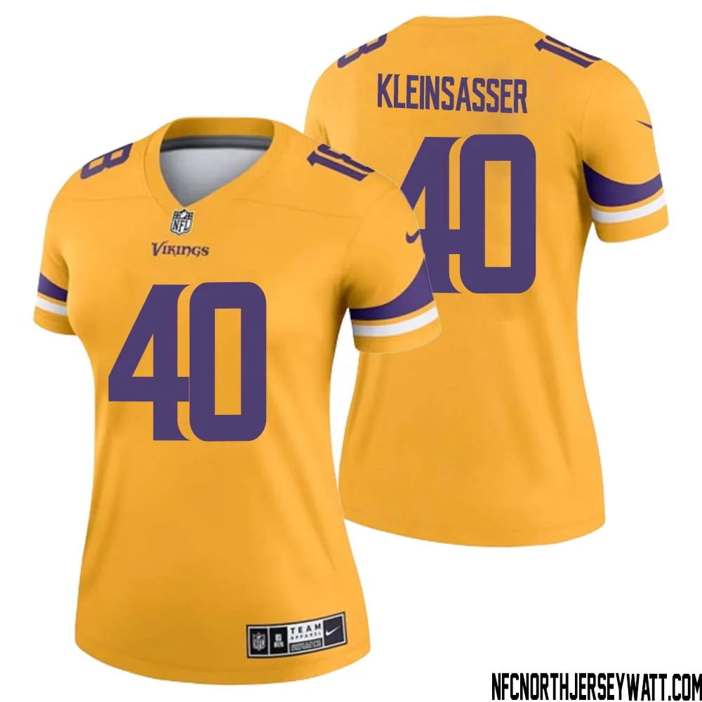 Jim Kleinsasser No 40 Women Minnesota Vikings Gold Inverted Legend Jersey