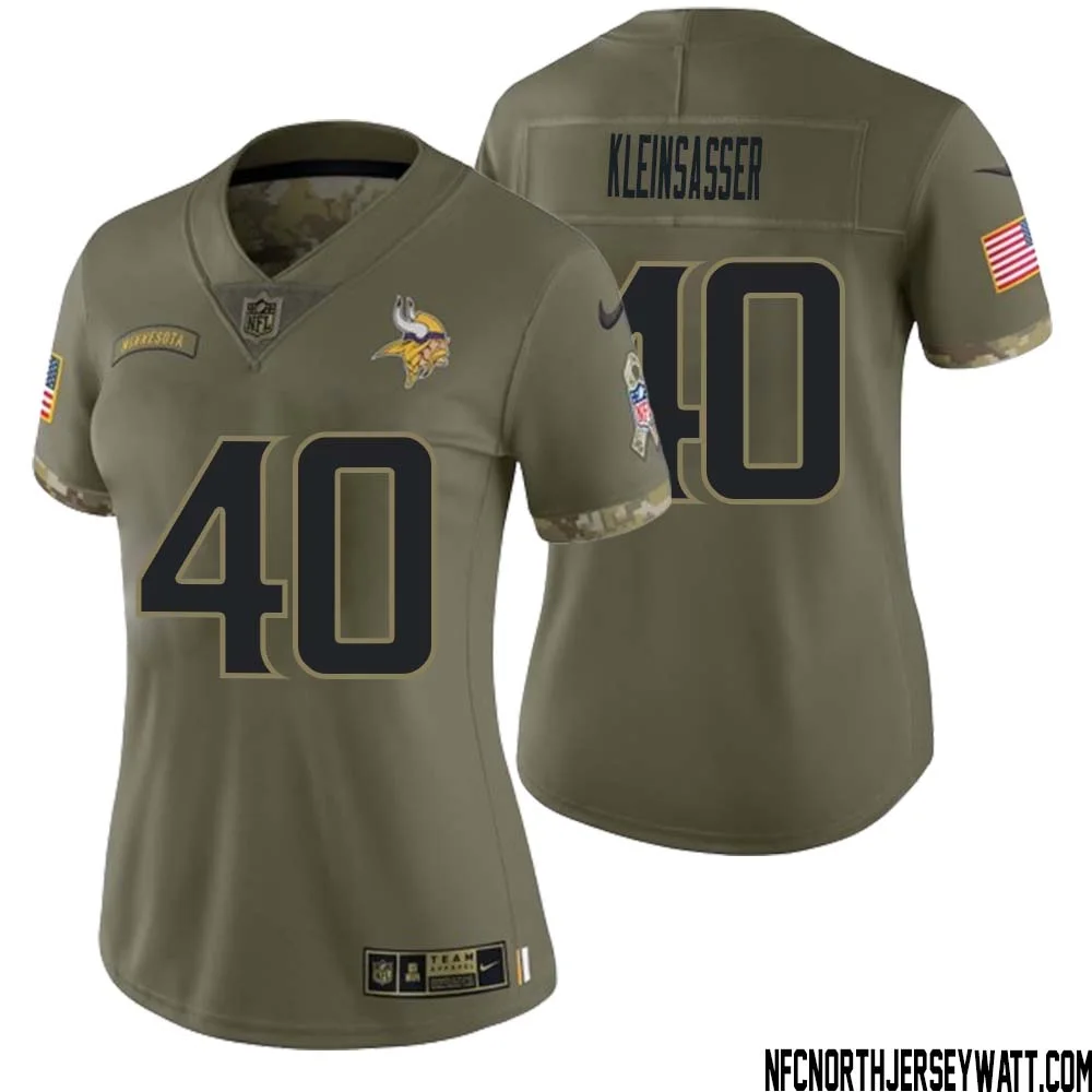 Jim Kleinsasser No 40 Women Olive Minnesota Vikings 2022 Salute To Service Retired Player Limited Jersey