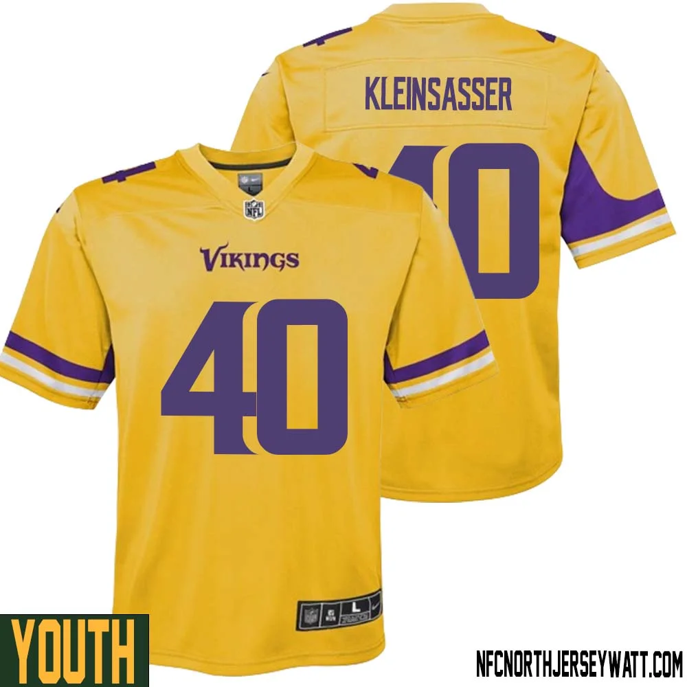 Jim Kleinsasser No 40 Youth Minnesota Vikings Gold Inverted Legend Jersey