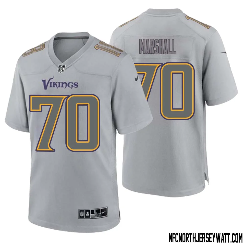 Jim Marshall No 70 Men Gray Minnesota Vikings Atmosphere Fashion Game Jersey