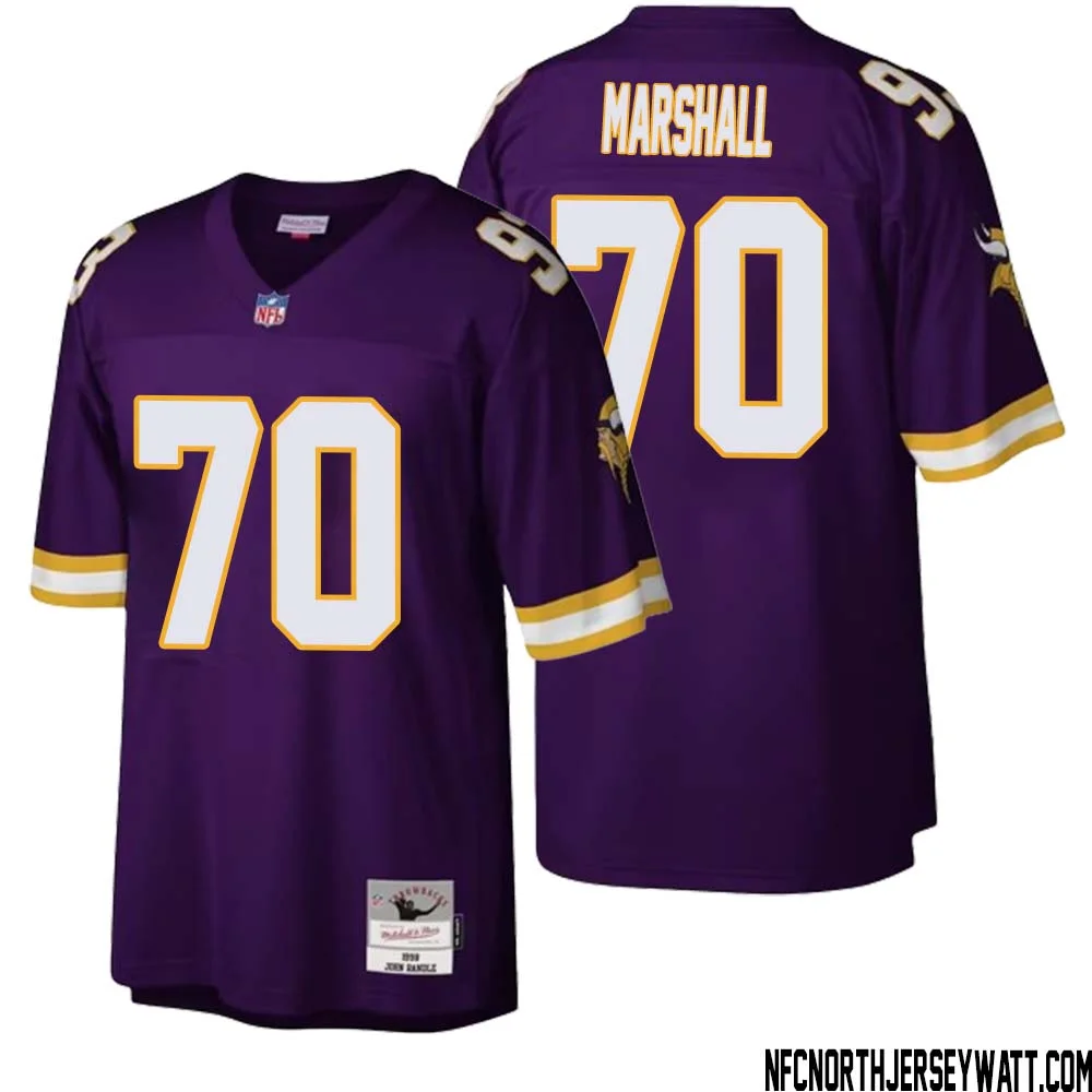 Jim Marshall No 70 Men Mitchell Ness Purple Minnesota Vikings Legacy Replica Jersey