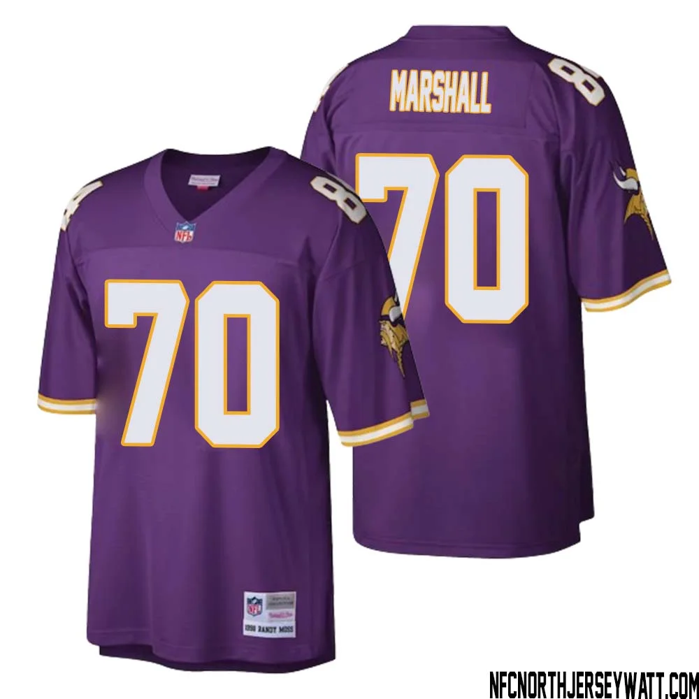 Jim Marshall No 70 Men Mitchell Ness Purple Minnesota Vikings Retired Player Legacy Replica Jersey 1