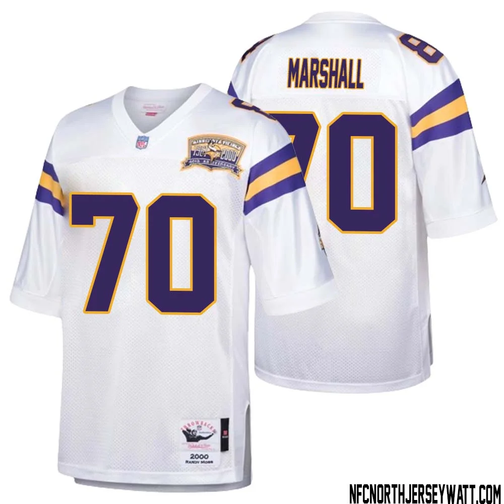 Jim Marshall No 70 Men Mitchell Ness White Minnesota Vikings Authentic Throwback Retired Player Jersey
