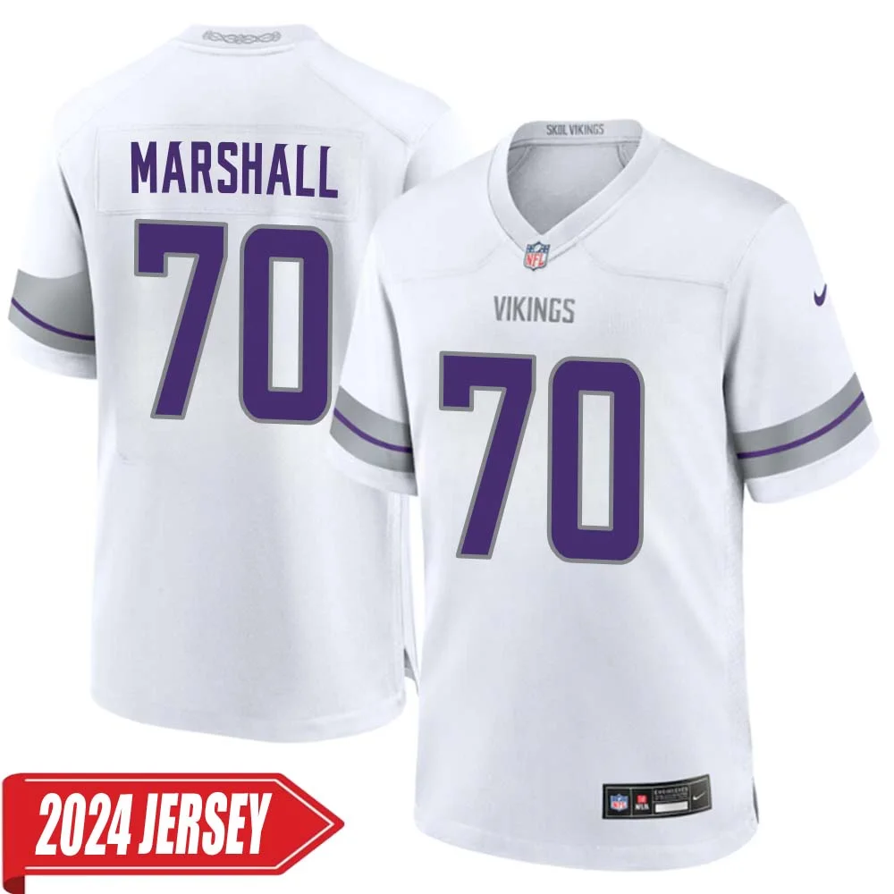 Jim Marshall No 70 Men s Minnesota Vikings White Alternate Custom Game 2024 Jersey