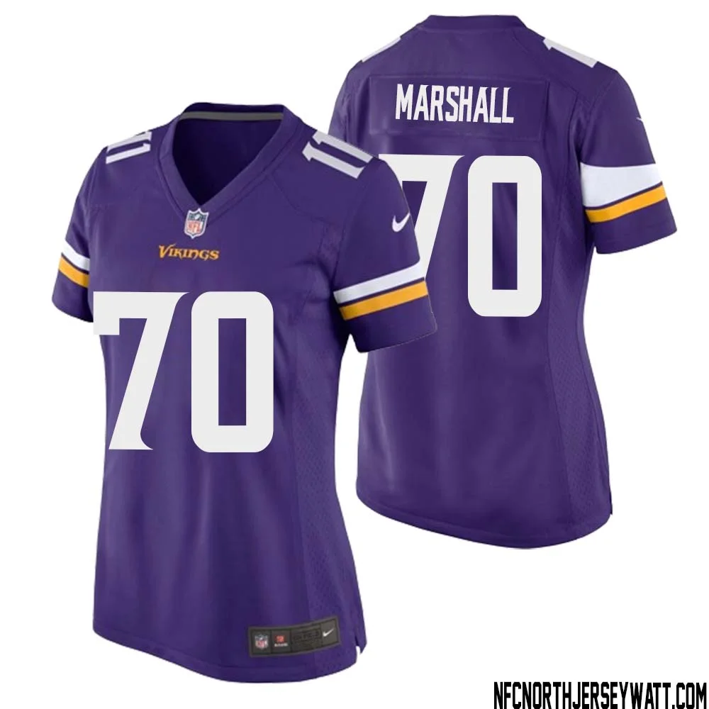 Jim Marshall No 70 Minnesota Vikings Game Jersey Court Purple for Womens 1