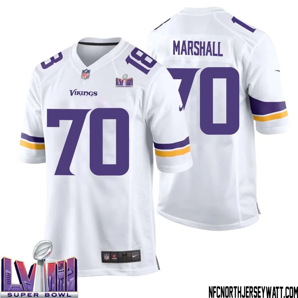 Jim Marshall No 70 Minnesota Vikings Super Bowl LVIII Away Game Jersey White for Men