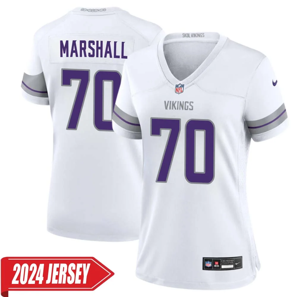 Jim Marshall No 70 Woman s Minnesota Vikings White Alternate Custom Game 2024 Jersey