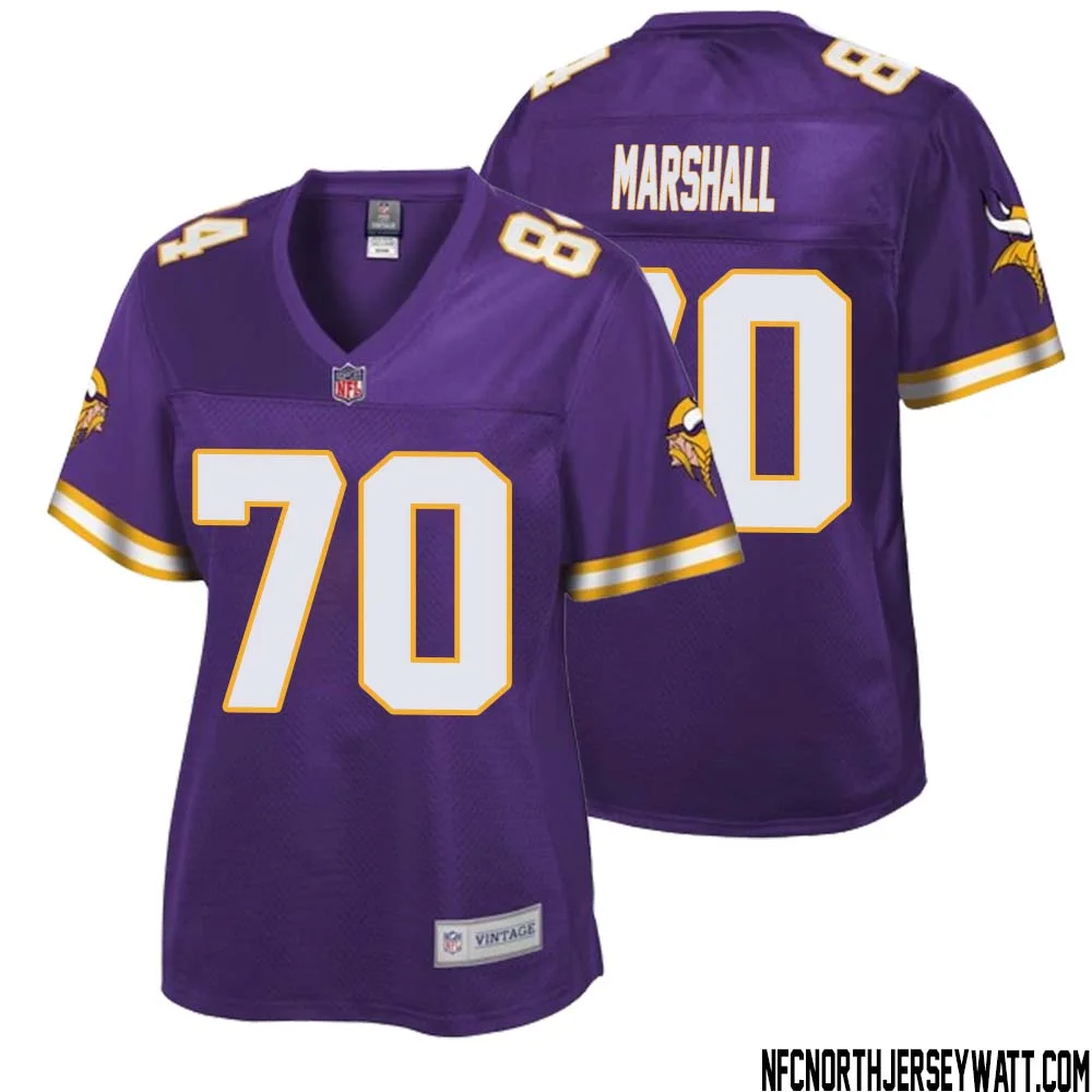 Jim Marshall No 70 Women NFL Pro Line Purple Minnesota Vikings Retired Player Replica Jersey 1
