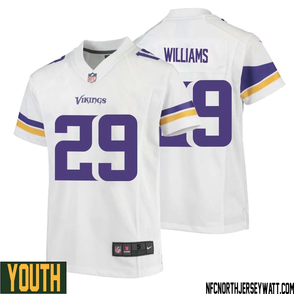 Joejuan Williams No 29 Youth White Minnesota Vikings Game Player Away Jersey 1