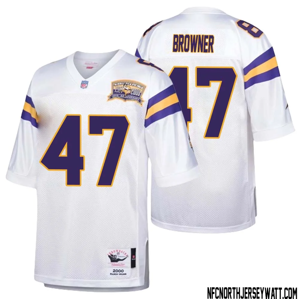 Joey Browner No 47 Men Mitchell Ness White Minnesota Vikings Authentic Throwback Retired Player Jersey 1
