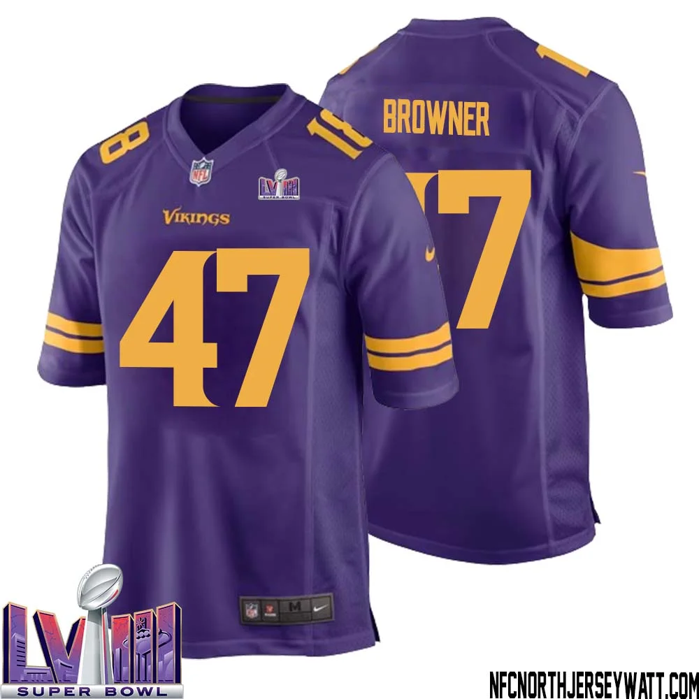 Joey Browner No 47 Minnesota Vikings Super Bowl LVIII Alternate Game Jersey Purple for Men