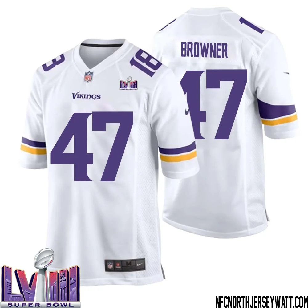 Joey Browner No 47 Minnesota Vikings Super Bowl LVIII Away Game Jersey White for Men