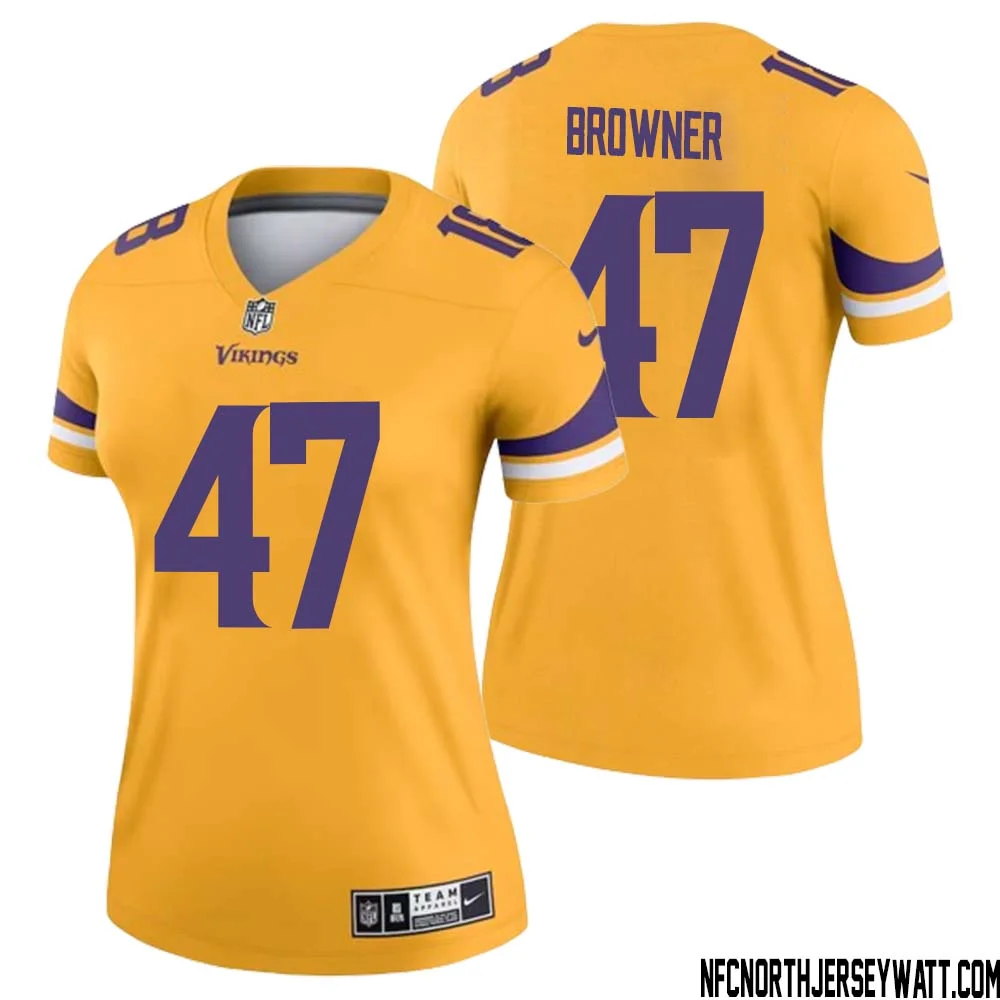 Joey Browner No 47 Women Minnesota Vikings Gold Inverted Legend Jersey