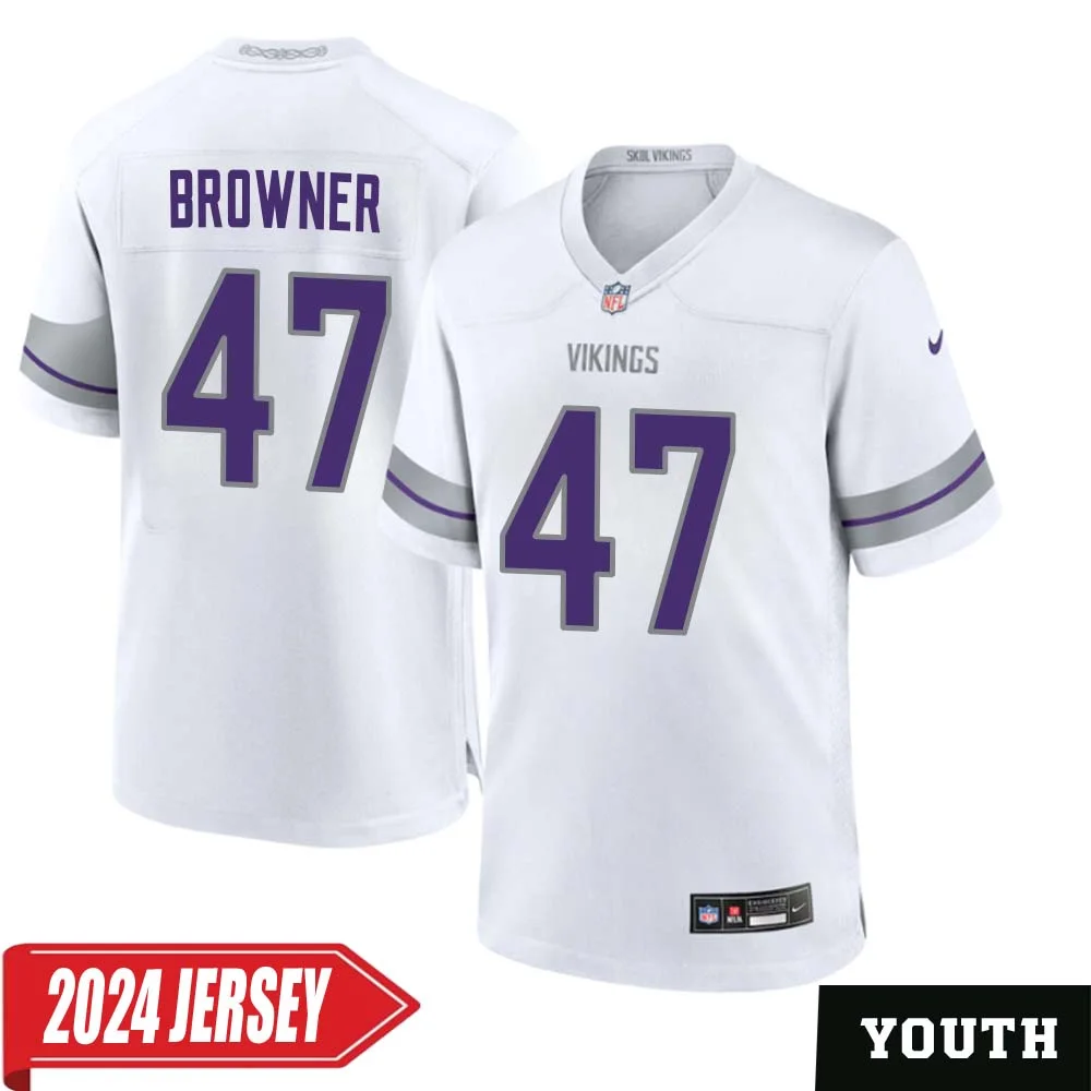 Joey Browner No 47 Youth s Minnesota Vikings White Alternate Custom Game 2024 Jersey
