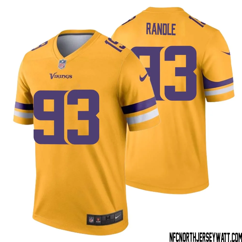 John Randle No 93 Men Minnesota Vikings Gold Inverted Legend Jersey 1