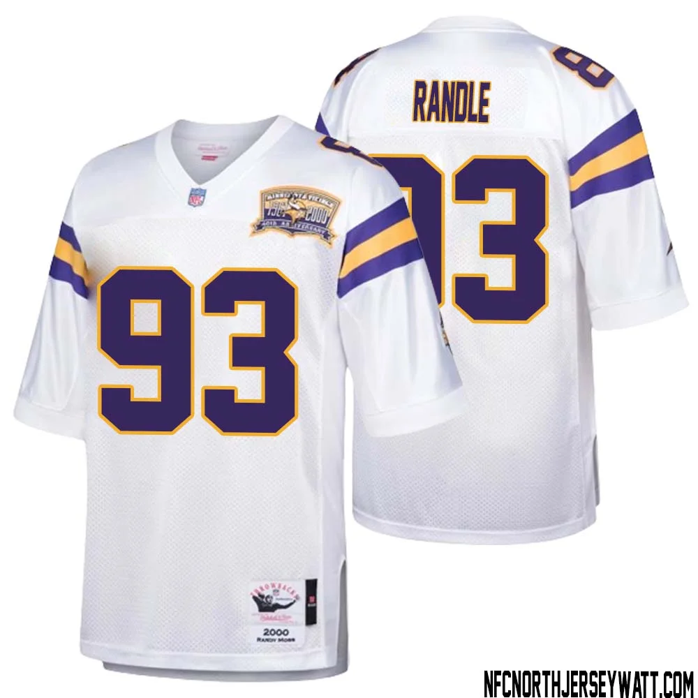 John Randle No 93 Men Mitchell Ness White Minnesota Vikings Authentic Throwback Retired Player Jersey