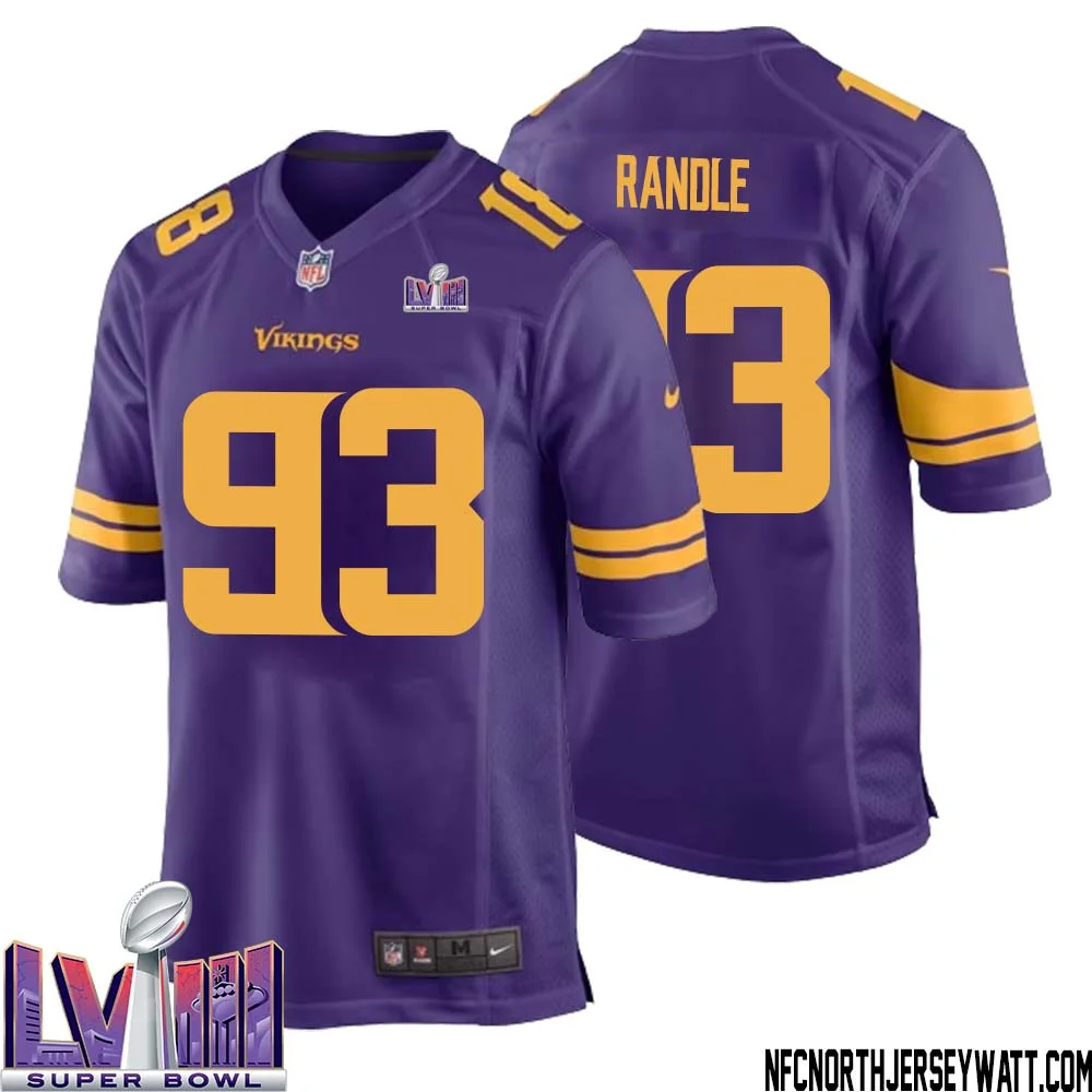 John Randle No 93 Minnesota Vikings Super Bowl LVIII Alternate Game Jersey Purple for Men