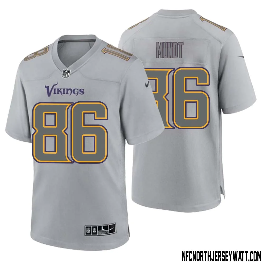 Johnny Mundt No 86 Men Gray Minnesota Vikings Atmosphere Fashion Game Jersey 1