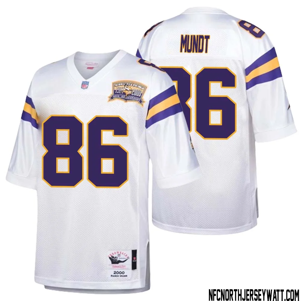 Johnny Mundt No 86 Men Mitchell Ness White Minnesota Vikings Authentic Throwback Retired Player Jersey