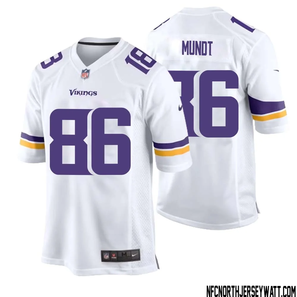 Johnny Mundt No 86 Men White Minnesota Vikings Game Player Away Jersey 1