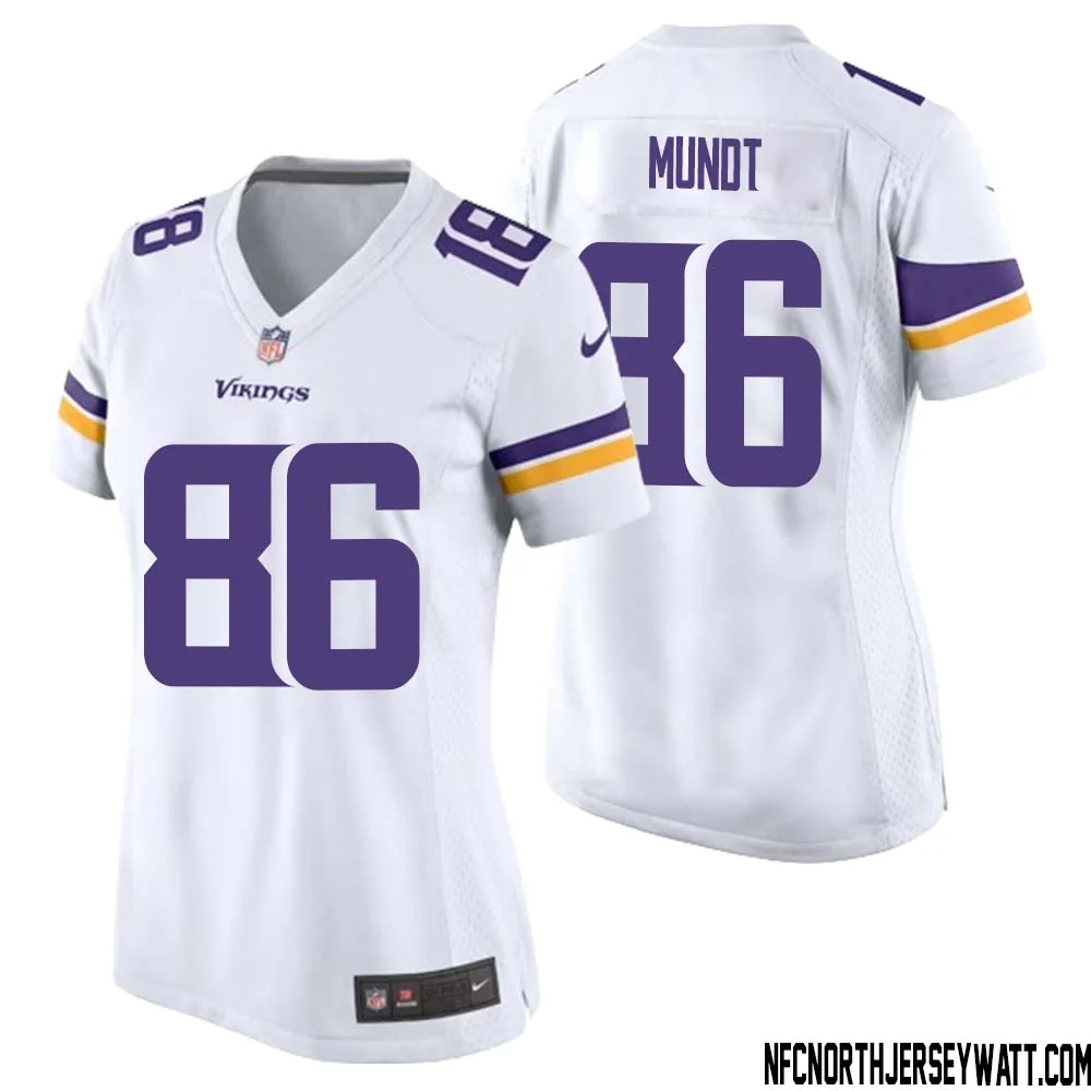 Johnny Mundt No 86 Women White Minnesota Vikings Game Player Away Jersey