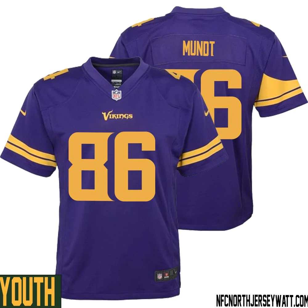 Johnny Mundt No 86 Youth Purple Minnesota Vikings Alternate Game Jersey