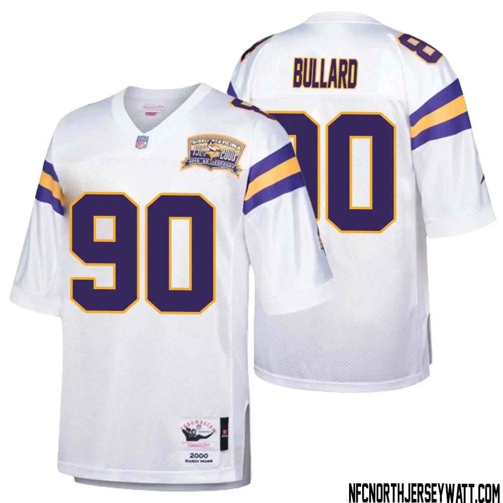 Jonathan Bullard No 90 Men Mitchell Ness White Minnesota Vikings Authentic Throwback Retired Player Jersey