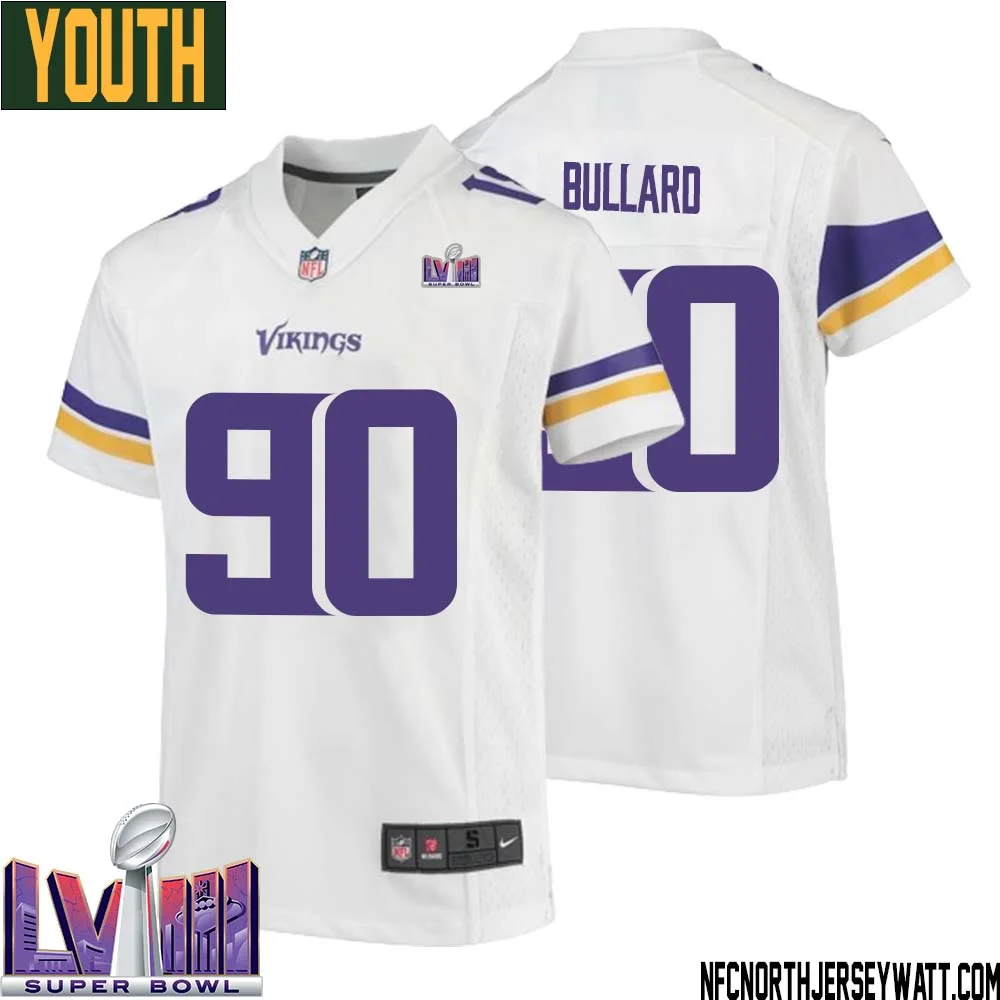 Jonathan Bullard No 90 Minnesota Vikings Super Bowl LVIII Away Game Jersey White for Youth 1