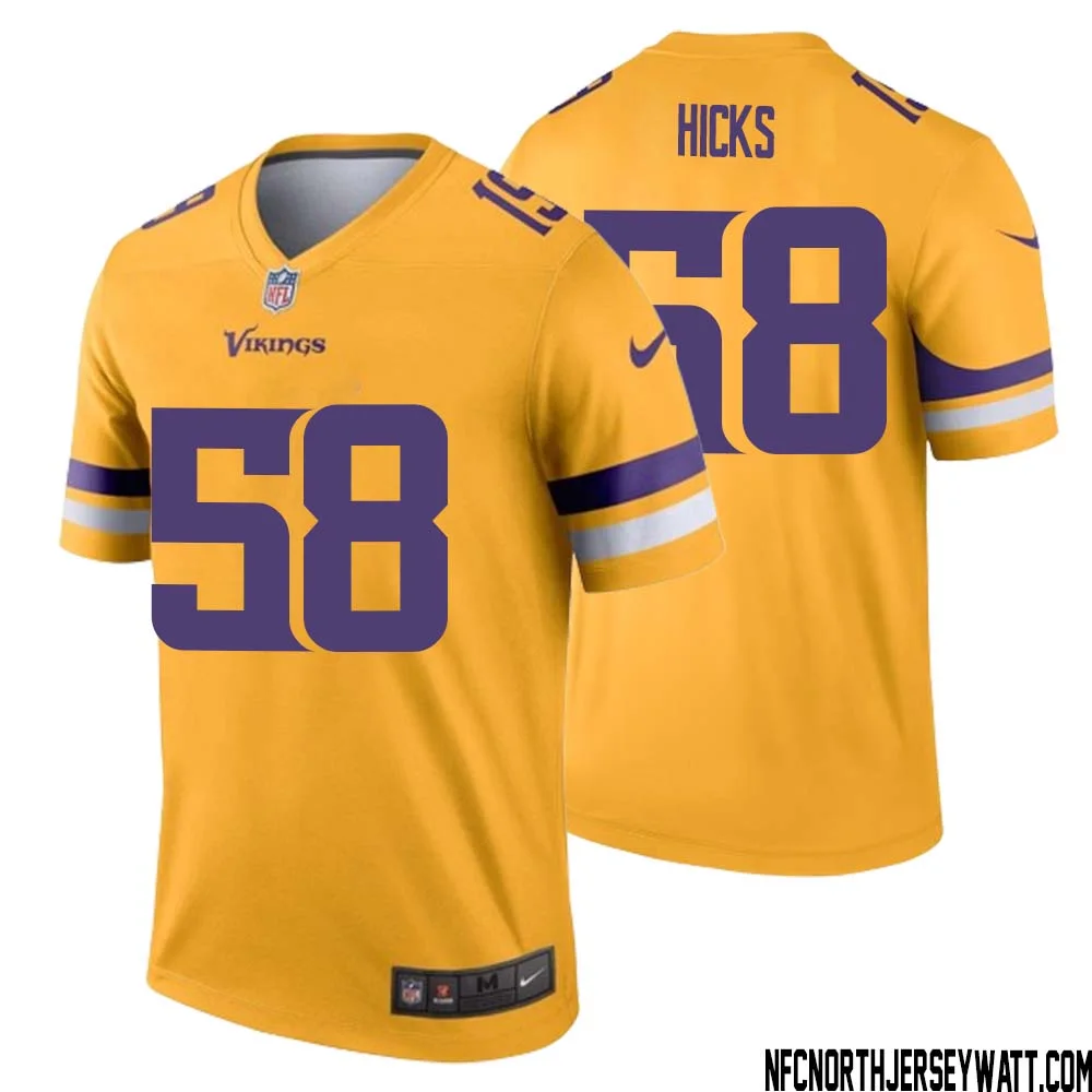 Jordan Hicks No 58 Men Minnesota Vikings Gold Inverted Legend Jersey