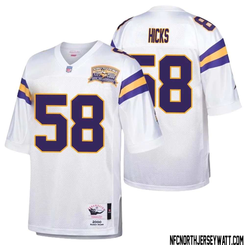 Jordan Hicks No 58 Men Mitchell Ness White Minnesota Vikings Authentic Throwback Retired Player Jersey