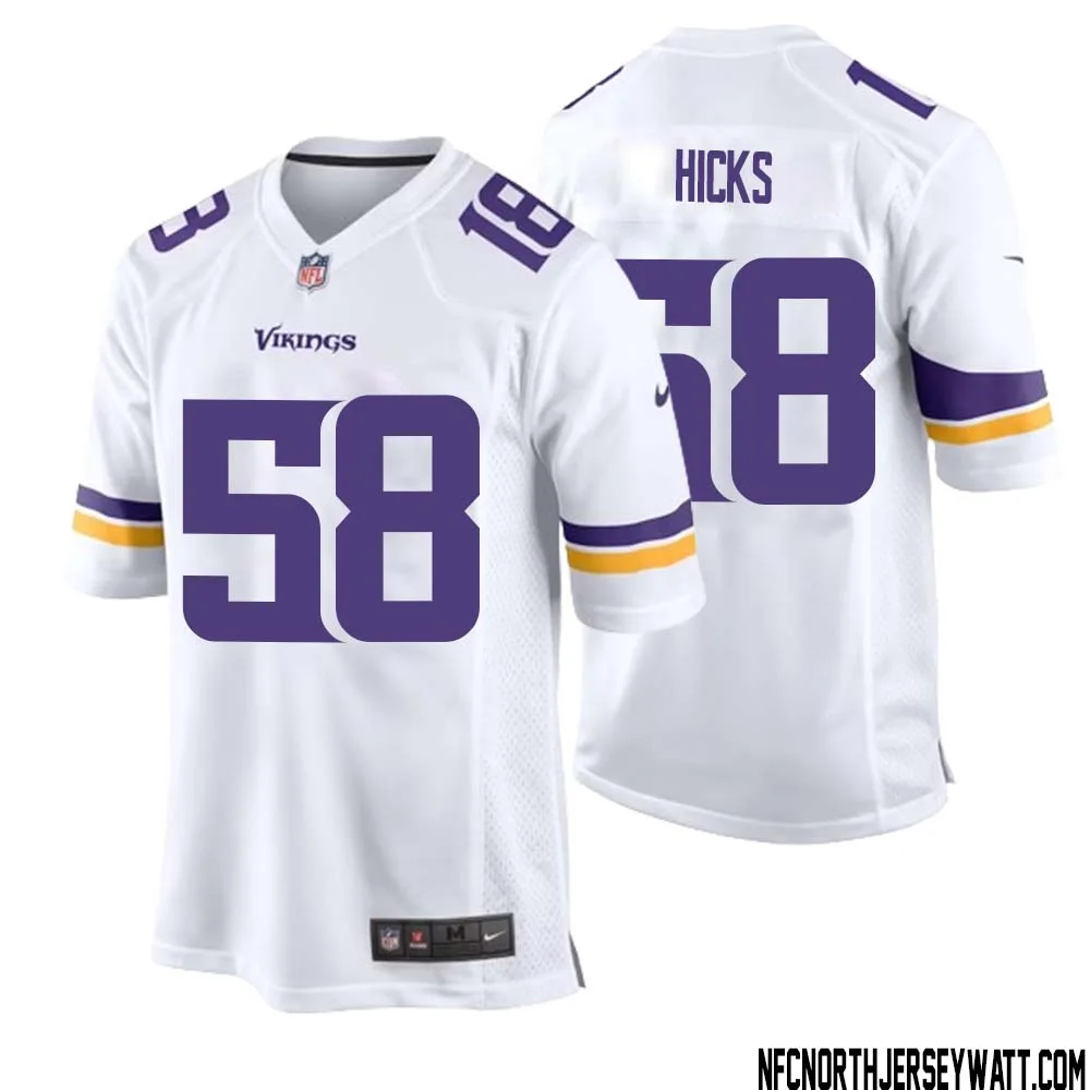 Jordan Hicks No 58 Men White Minnesota Vikings Game Player Away Jersey