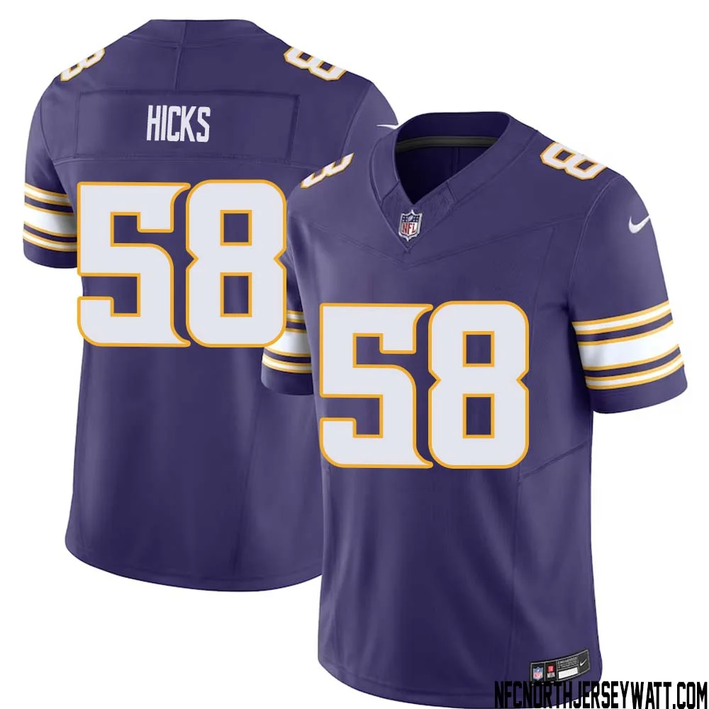 Jordan Hicks No 58 Mens Purple Minnesota Vikings Vapor F.U.S.E. Limited Jersey