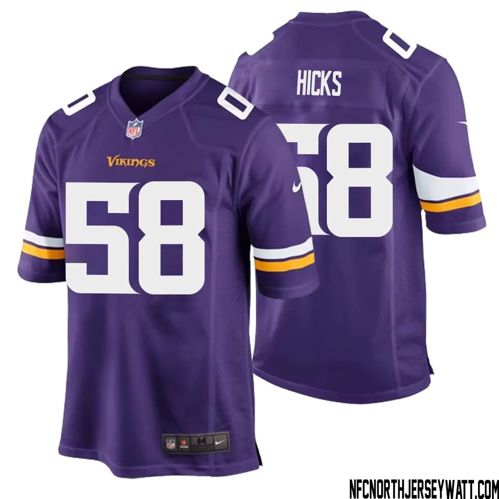 Jordan Hicks No 58 Minnesota Vikings Game Jersey Court Purple for Mens