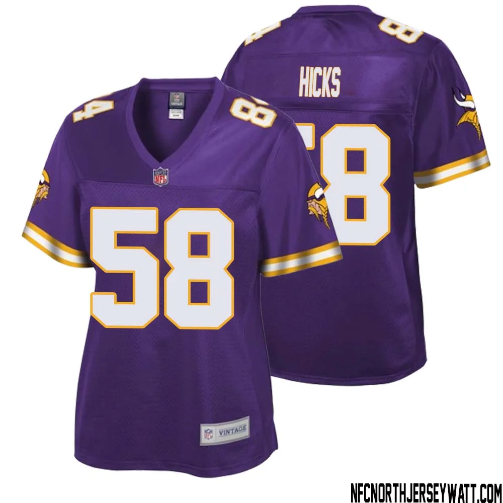 Jordan Hicks No 58 Women NFL Pro Line Purple Minnesota Vikings Retired Player Replica Jersey